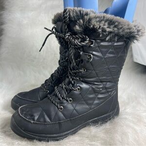 Arctic Shield Women’s Winter Snow Boots Black Faux Fur Lined Lace-Up Size US 8